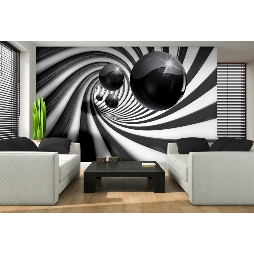 Fototapete-VLIES-3D SPIRAL TUNNEL-(C3065)-Tapete-Nach-Maß-Schwimmend Bälle Serpentin XXL