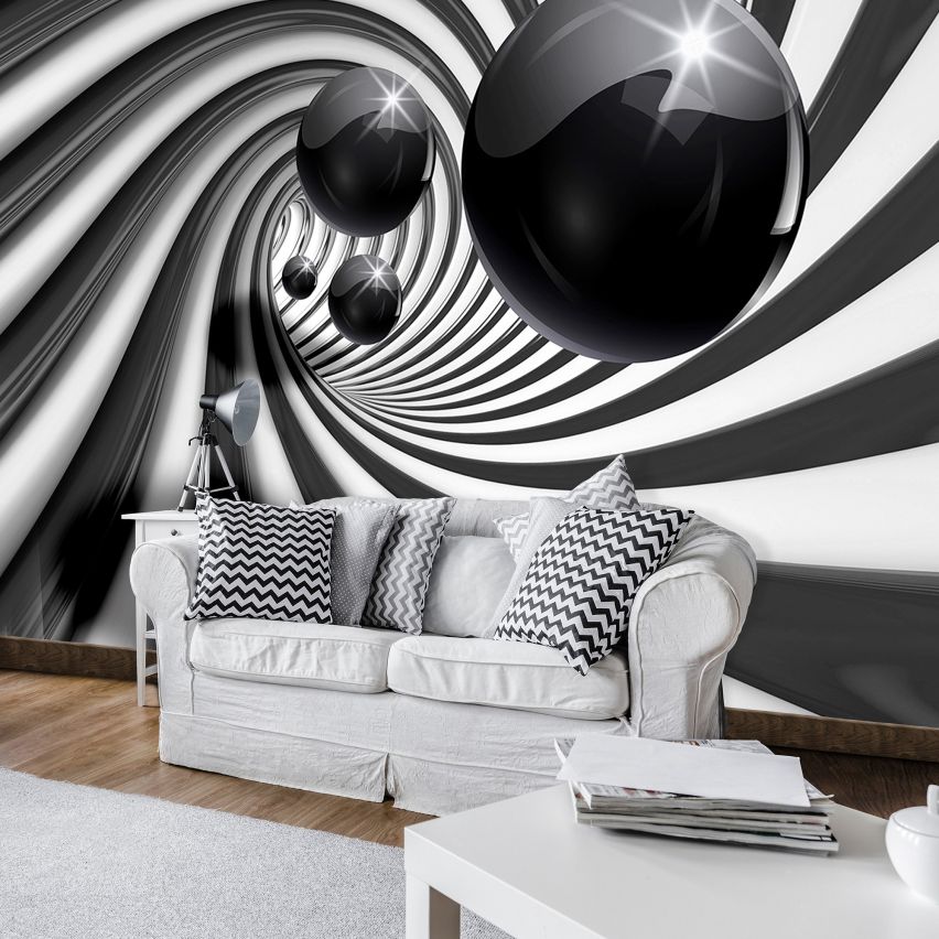 Fototapete-VLIES-3D SPIRAL TUNNEL-(C3065)-Tapete-Nach-Maß-Schwimmend Bälle Serpentin XXL