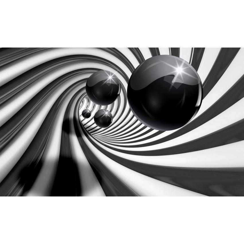 Fototapete-VLIES-3D SPIRAL TUNNEL-(C3065)-Tapete-Nach-Maß-Schwimmend Bälle Serpentin XXL