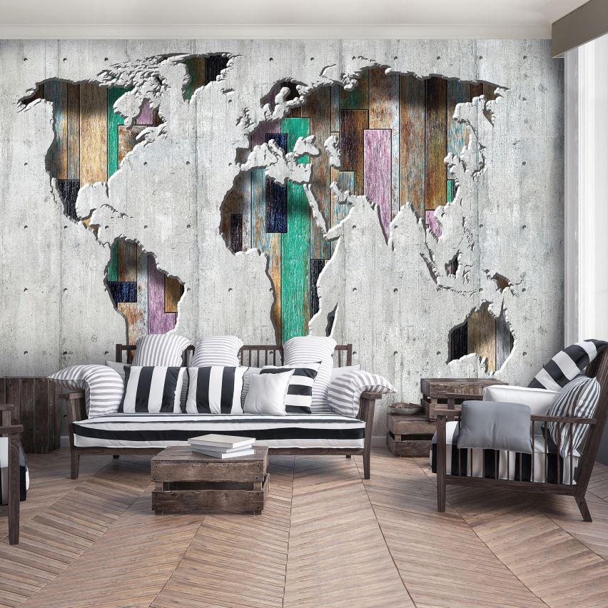 Fototapete-VLIES-3D WELT KARTE-(C3134)-Tapete-Nach-Mass-Atlas Teile der Welt XXL