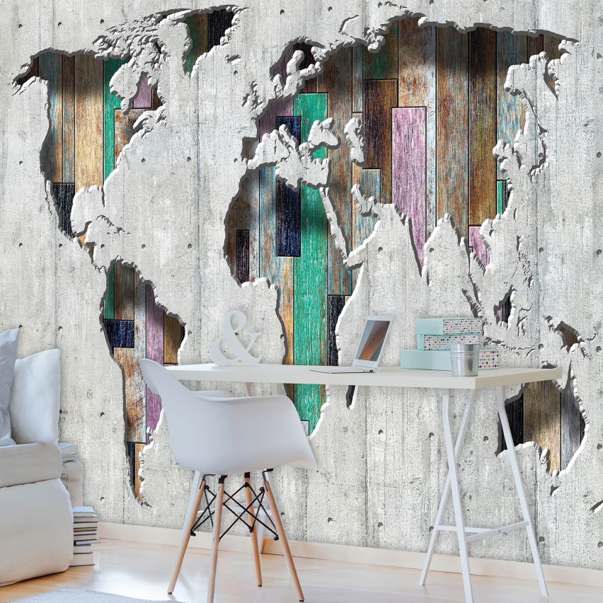 Fototapete-VLIES-3D WELT KARTE-(C3134)-Tapete-Nach-Mass-Atlas Teile der Welt XXL