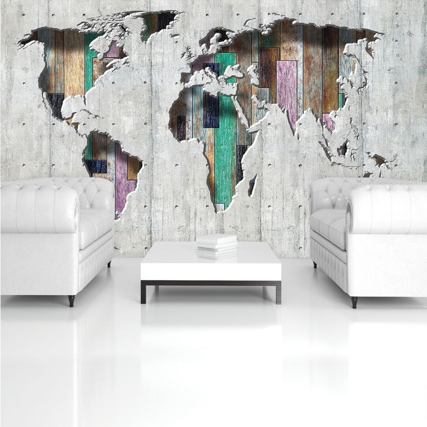 Fototapete-VLIES-3D WELT KARTE-(C3134)-Tapete-Nach-Mass-Atlas Teile der Welt XXL