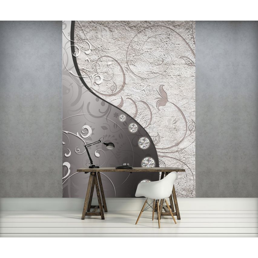 Fototapete-VLIES-DIAMONDS AND PEARLS-(C3191)-Tapete-Nach-Maß-Gold Silber Muster Crystal Strukturen XXL
