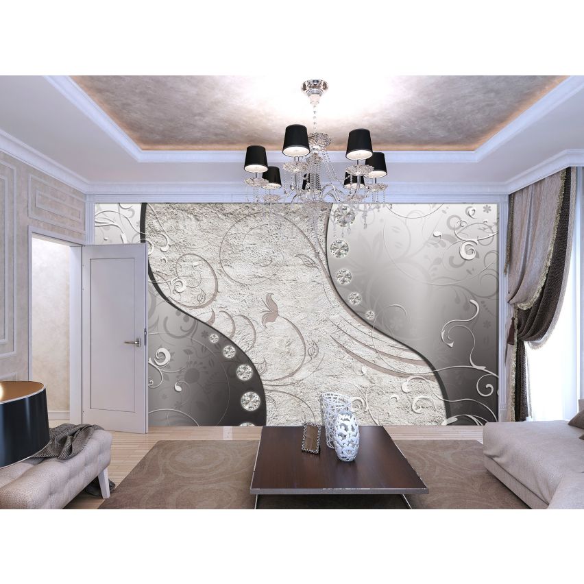 Fototapete-VLIES-DIAMONDS AND PEARLS-(C3191)-Tapete-Nach-Maß-Gold Silber Muster Crystal Strukturen XXL