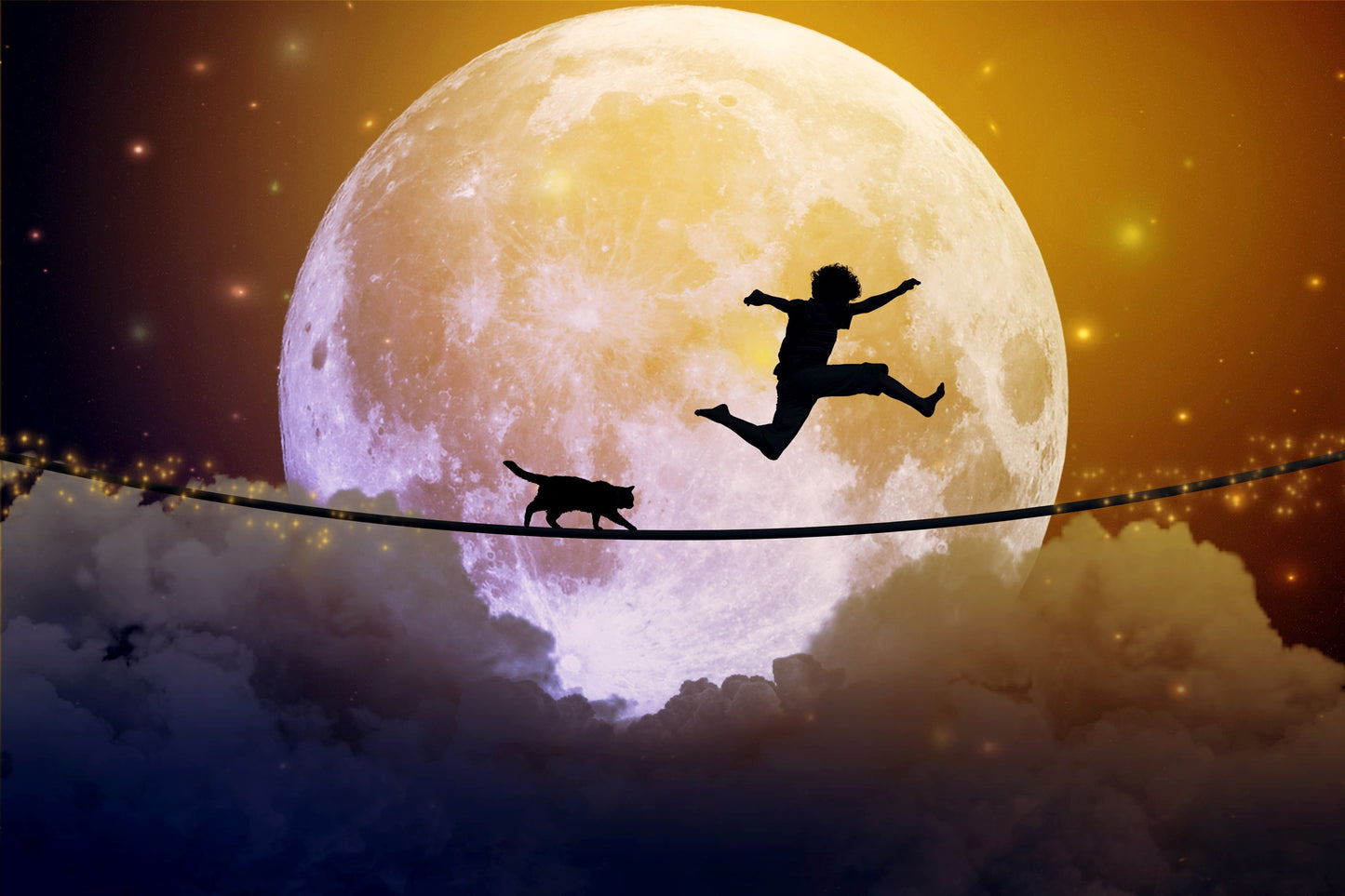 Photo Wall Mural-DREAM BOY MOON-(4430)-NON WOVEN-Wallpaper-Panorama Cat Moon XXL
