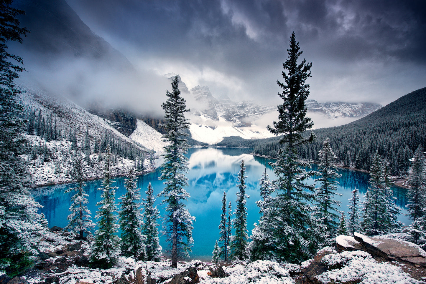 Fototapete-WINTER LAGOON-(6209)-Vliestapete-Wald Natur Gebirge See XXL