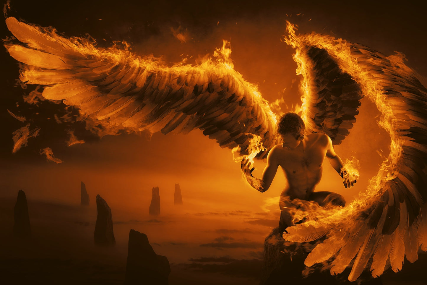 Photo Art Wall Mural-ANGEL PLAYING FIRE-(6477)-NON WOVEN-Wallpaper-Wing Glow XXL