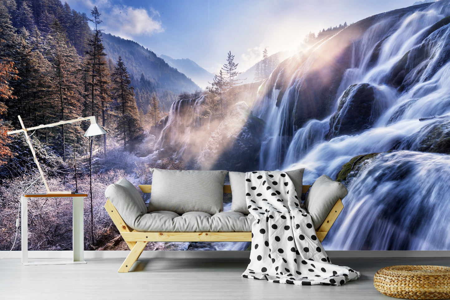 Fototapete-VLIES-SONNENUNTERGANG WASSERFALL-(6666S)-Wand-Tapete-Nach-Maß- XXL