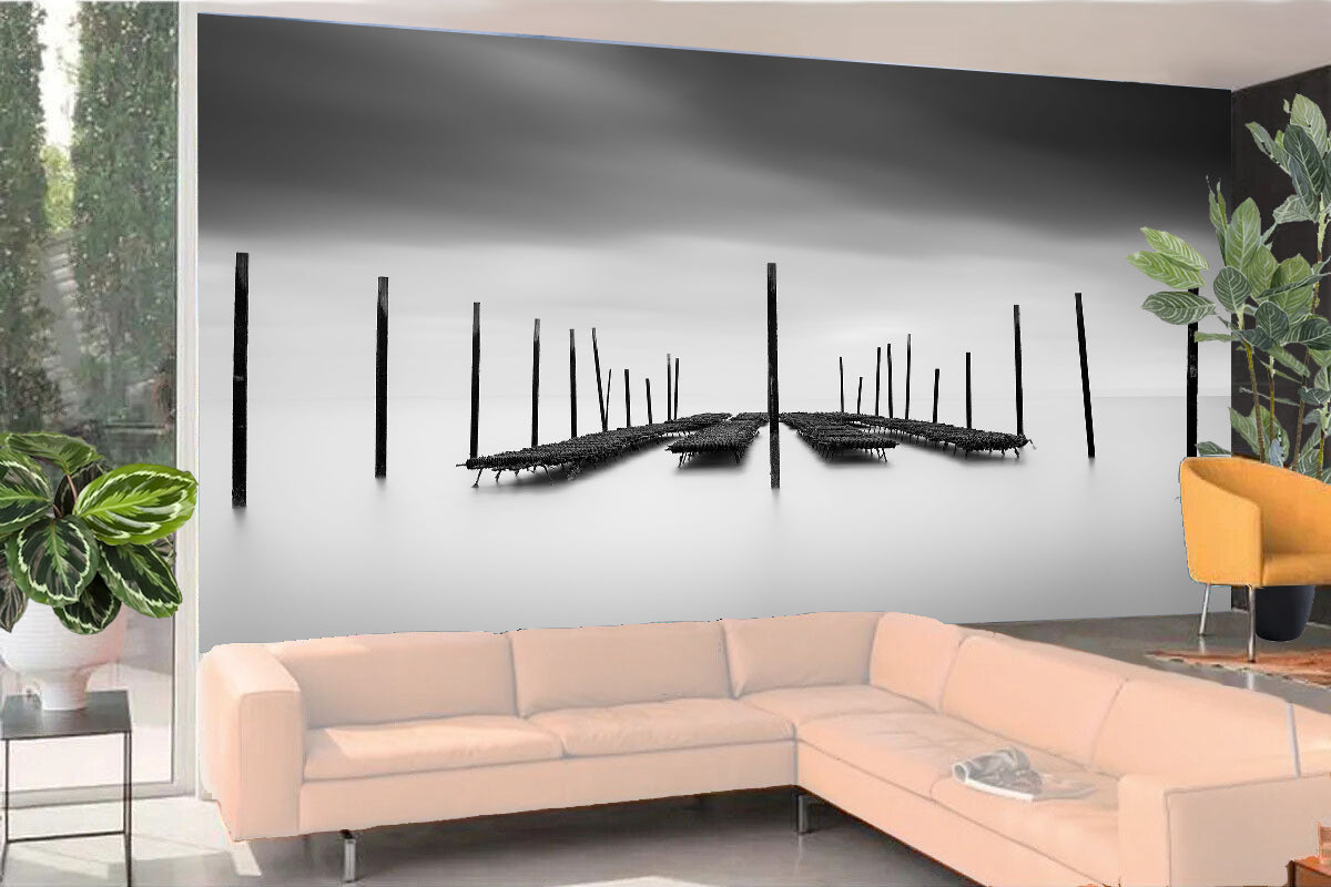 Fototapete-VLIES-HOLZBRÜCKE-(8210S)-Wand-Tapete-Nach-Maß-See Ozean-Gehweg XXL