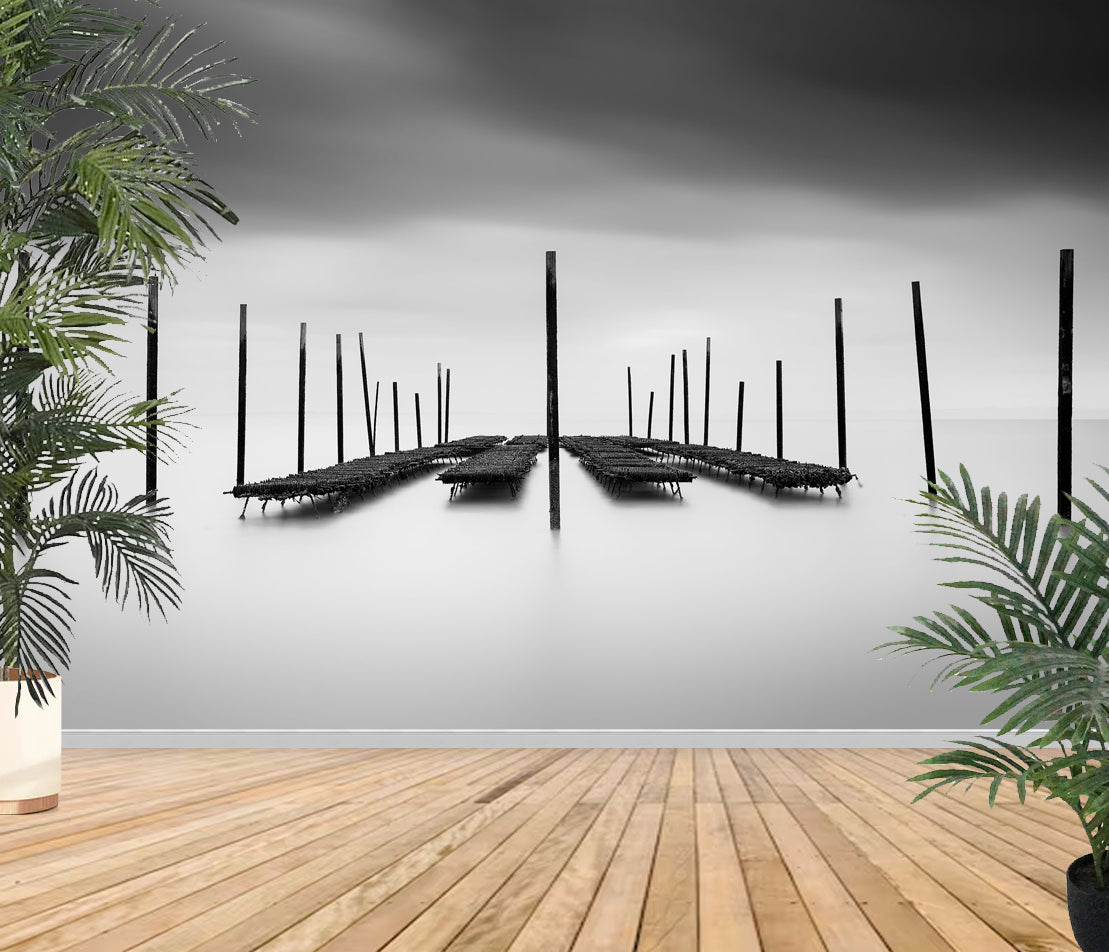 Fototapete-VLIES-HOLZBRÜCKE-(8210S)-Wand-Tapete-Nach-Maß-See Ozean-Gehweg XXL