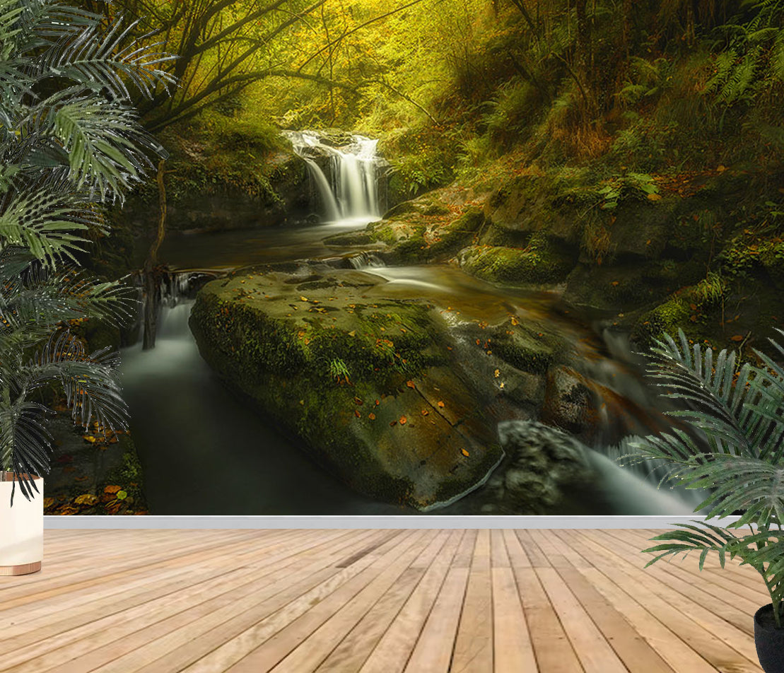 Fototapete-VLIES-WALD-(8212S)-Wand-Tapete-Nach-Maß-Waldfläche Wasserstrom XXL