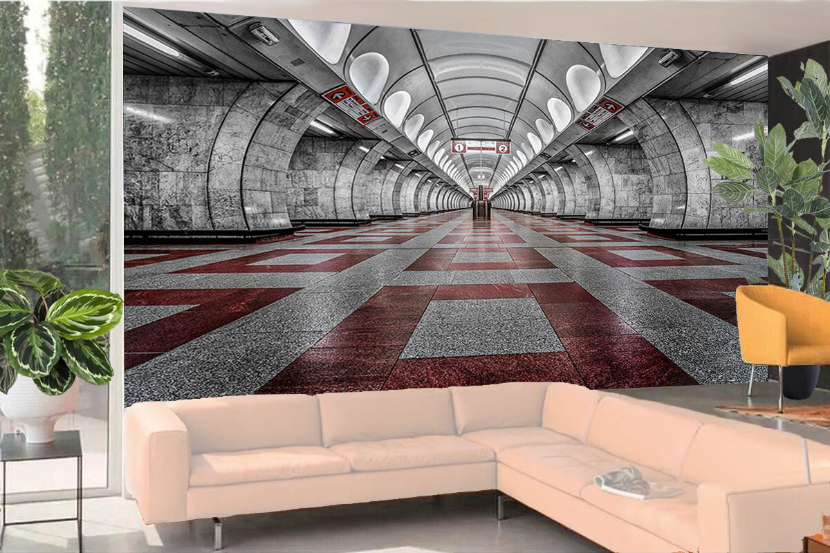 Fototapete-VLIES-U BAHN ROUTE-(8213S)-Wand-Tapete-Nach-Maß-U-Bahnhof XXL
