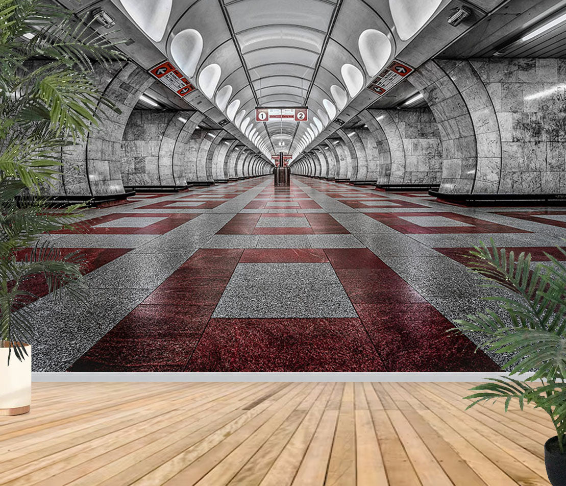 Fototapete-VLIES-U BAHN ROUTE-(8213S)-Wand-Tapete-Nach-Maß-U-Bahnhof XXL