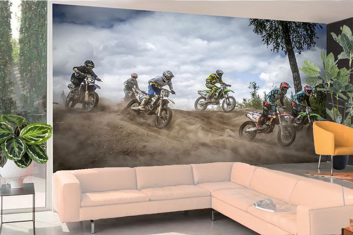 Fototapete-VLIES-MOTOCROSS-(8217S)-Wand-Tapete-Nach-Maß-Sportrennen Gelände XXL