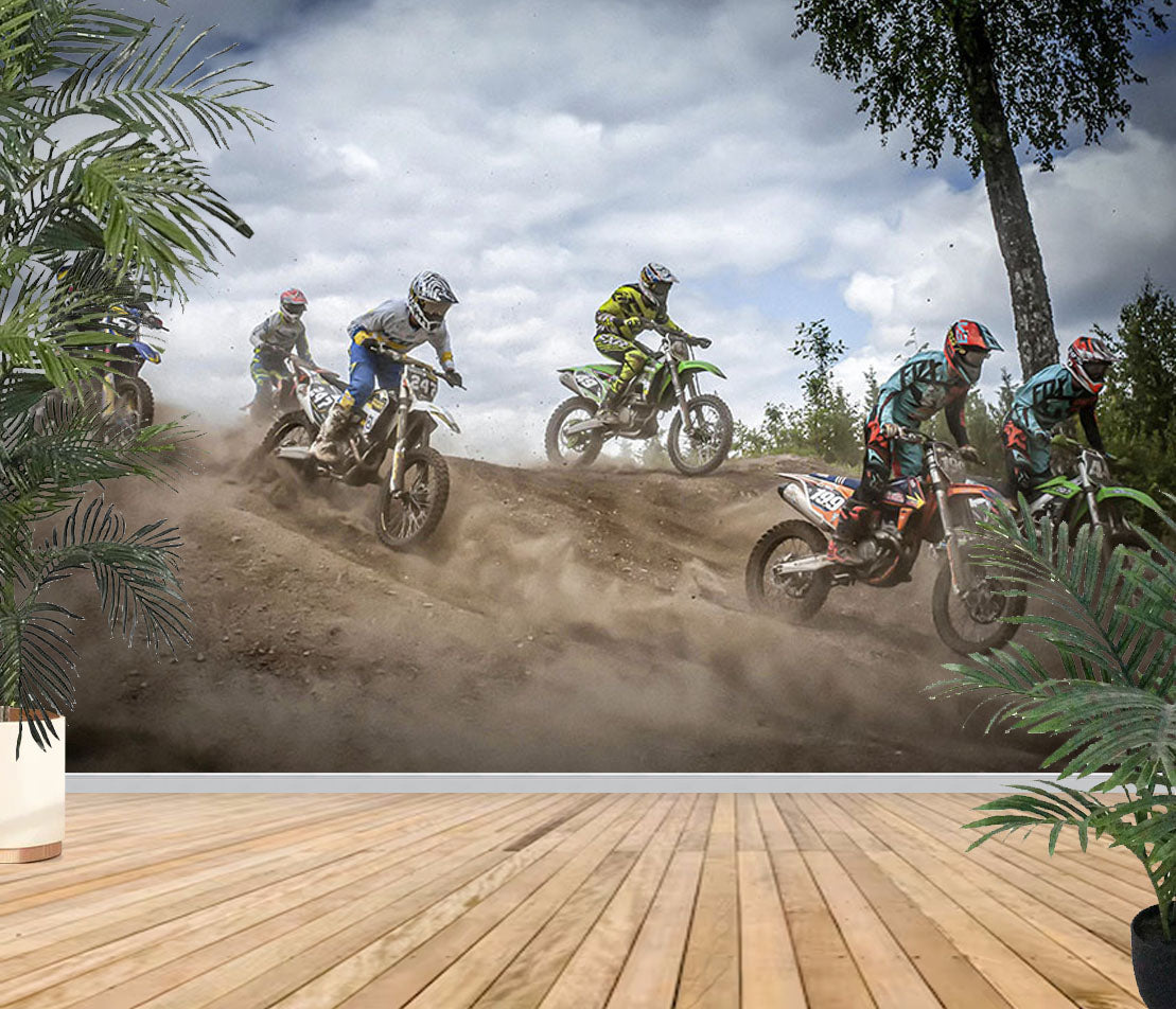 Fototapete-VLIES-MOTOCROSS-(8217S)-Wand-Tapete-Nach-Maß-Sportrennen Gelände XXL