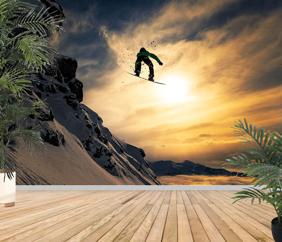 Fototapete-VLIES-SNOWBOARD-SPRUNG-(8227S)-Tapete-Nach-Maß-Winter Sport Berg XXL