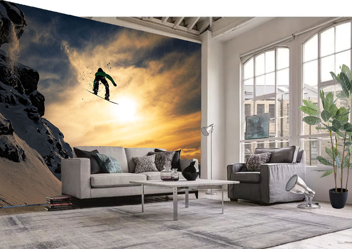 Fototapete-VLIES-SNOWBOARD-SPRUNG-(8227S)-Tapete-Nach-Maß-Winter Sport Berg XXL