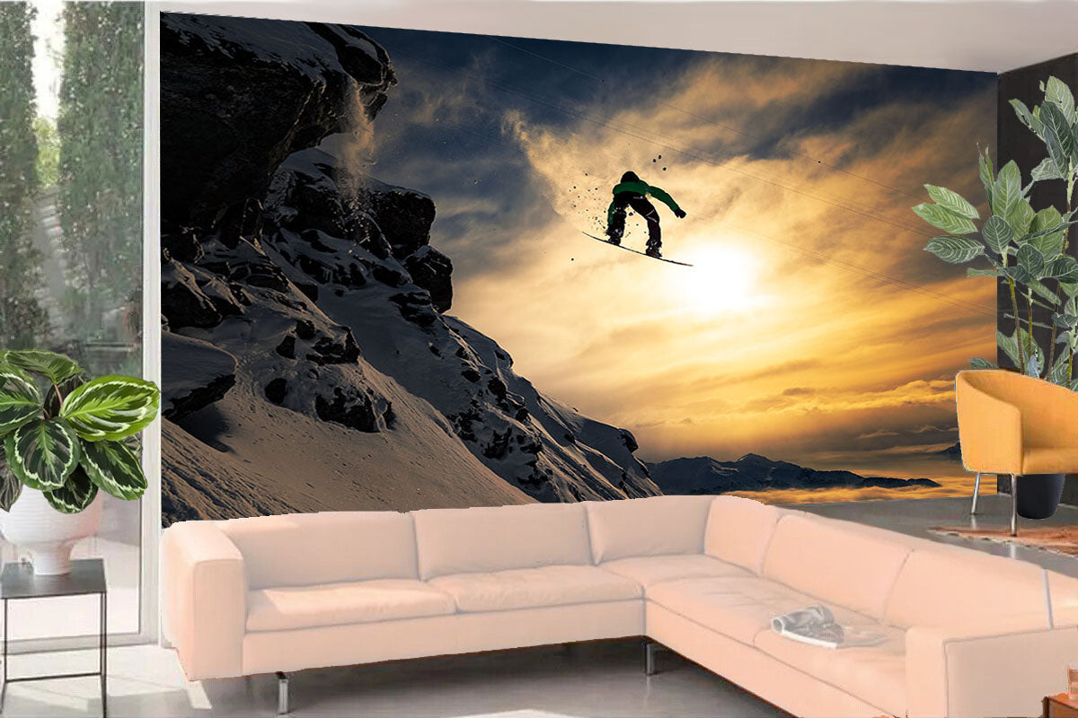 Fototapete-VLIES-SNOWBOARD-SPRUNG-(8227S)-Tapete-Nach-Maß-Winter Sport Berg XXL