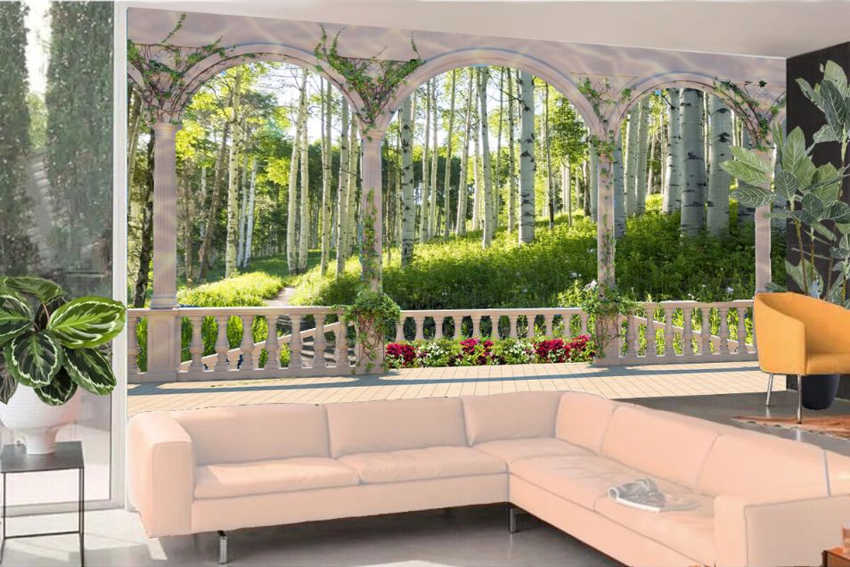 Photo Art Wall Mural-TERACCE BIRCH FOREST-(8580)-NON WOVEN-Wallpaper Custom Size Non Woven Tree Nature Woodland XXL