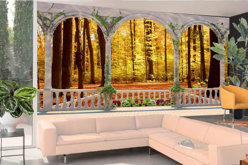 Photo Art Wall Mural-TERACCE AUTUMN FOREST-(8581)-NON WOVEN-Wallpaper Custom Size Non Woven Tree Nature Woodland XXL