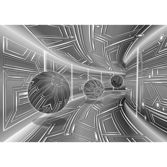 Fototapete-VLIES-DIGITAL TUNNEL-(C10079)-Tapete-Nach-Maß-Silber Metall Technology XXL
