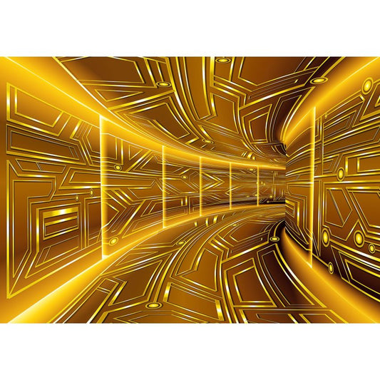 Fototapete-VLIES-DIGITAL TUNNEL-(C10081)-Tapete-Nach-Maß-Gelb Gold Metall Technology XXL (Copy)