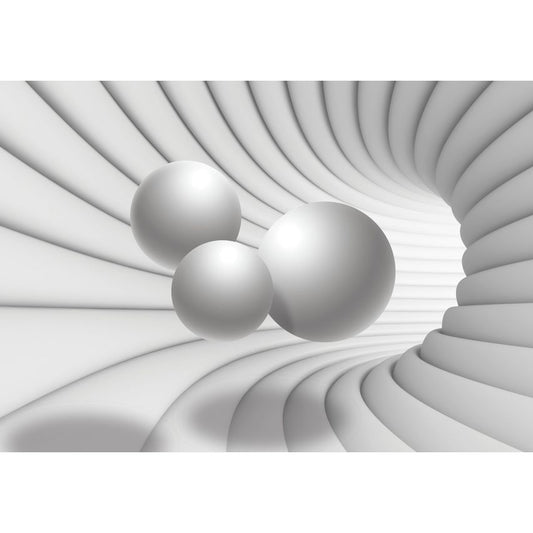 Fototapete-VLIES-3D TUNNEL-(C10141)-Tapete-Nach-Maß-Schwimmend Silber Bälle Serpentin XXL