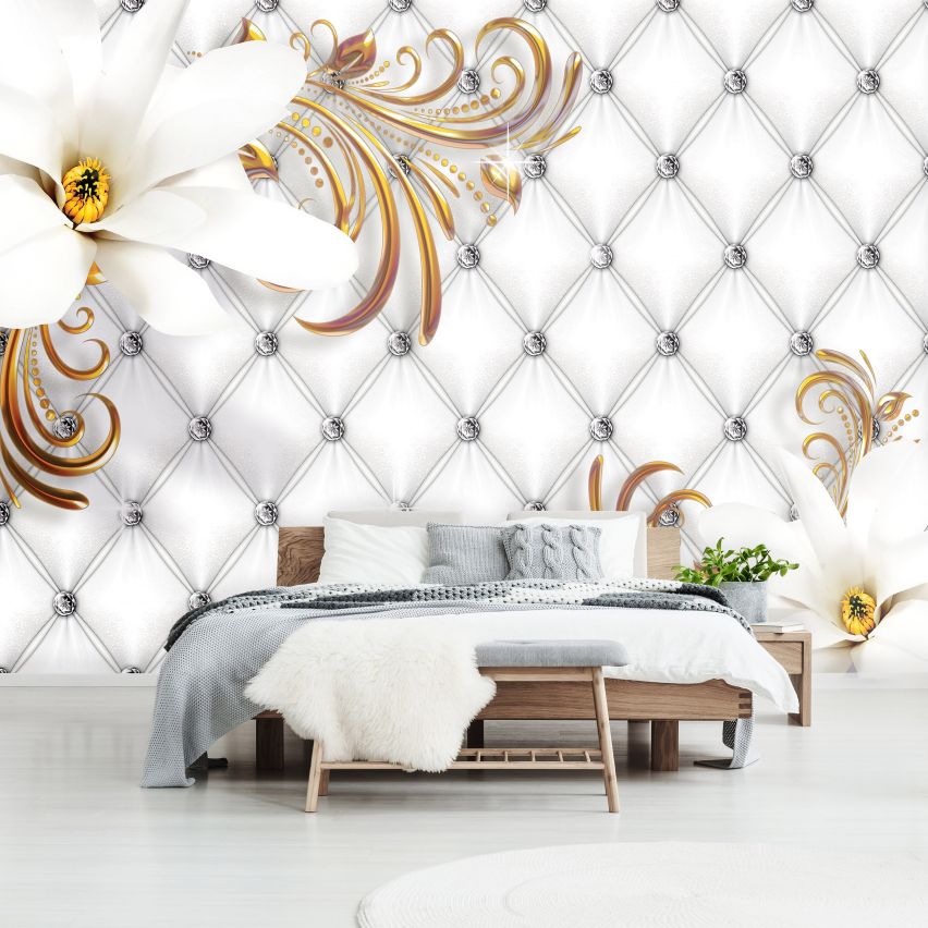 Fototapete-VLIES-DIAMONDS AND PEARLS-(C10309)-Tapete-Nach-Maß-Blumen Gold Silber Muster Crystal Strukturen XXL
