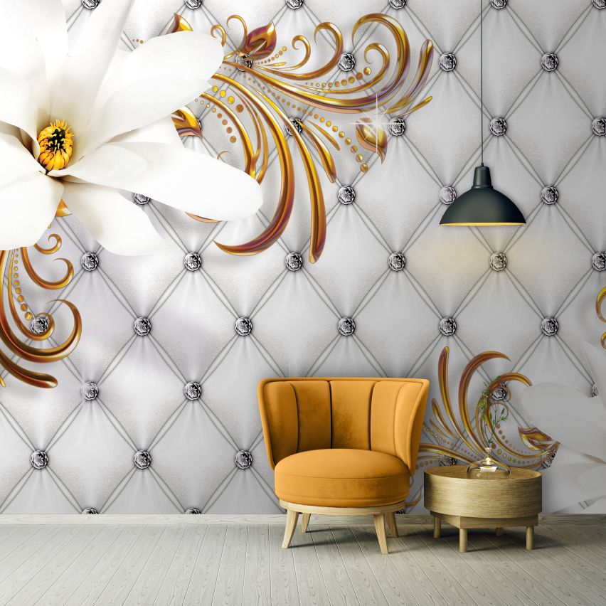 Fototapete-VLIES-DIAMONDS AND PEARLS-(C10309)-Tapete-Nach-Maß-Blumen Gold Silber Muster Crystal Strukturen XXL