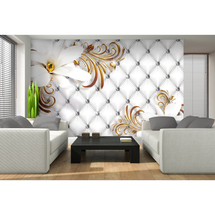 Fototapete-VLIES-DIAMONDS AND PEARLS-(C10309)-Tapete-Nach-Maß-Blumen Gold Silber Muster Crystal Strukturen XXL