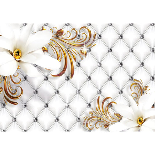 Fototapete-VLIES-DIAMONDS AND PEARLS-(C10309)-Tapete-Nach-Maß-Blumen Gold Silber Muster Crystal Strukturen XXL