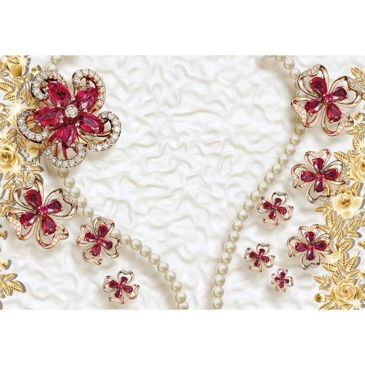 Fototapete-VLIES-DIAMONDS AND PEARLS-(C12054)-Tapete-Nach-Maß-Gold Silber Muster Crystal Strukturen XXL