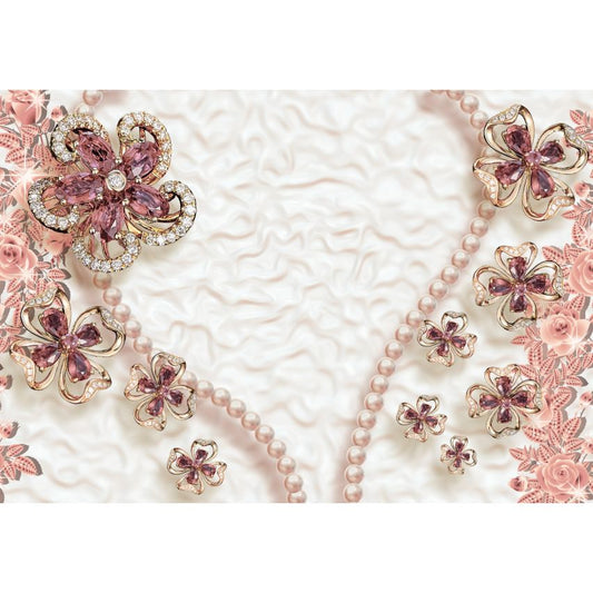Fototapete-VLIES-DIAMONDS AND PEARLS-(C12055)-Tapete-Nach-Maß-Gold Silber Muster Crystal Strukturen XXL