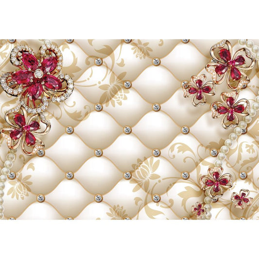 Fototapete-VLIES-DIAMONDS AND PEARLS-(C12060)-Tapete-Nach-Maß-Blumen Gold Silber Muster Crystal Strukturen XXL
