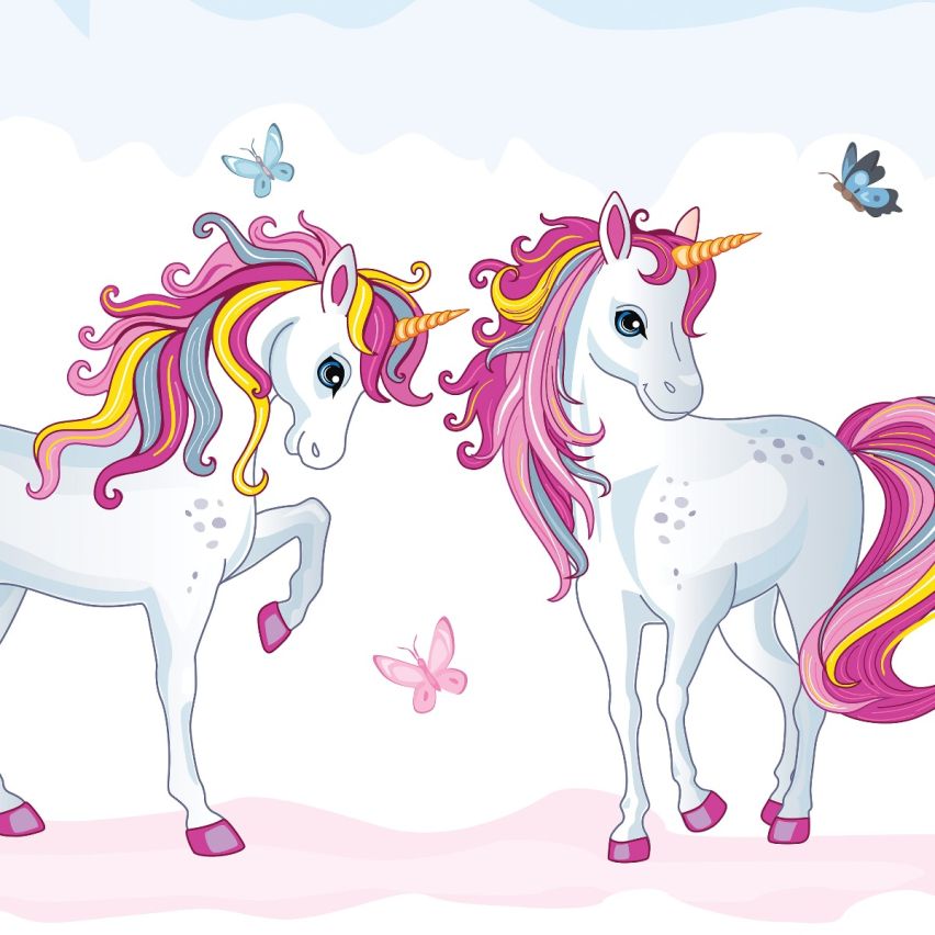 Fototapete EINHORN-(C12550) - Vliestapete-Unicorn Pferd Kind Kids Farben XXL
