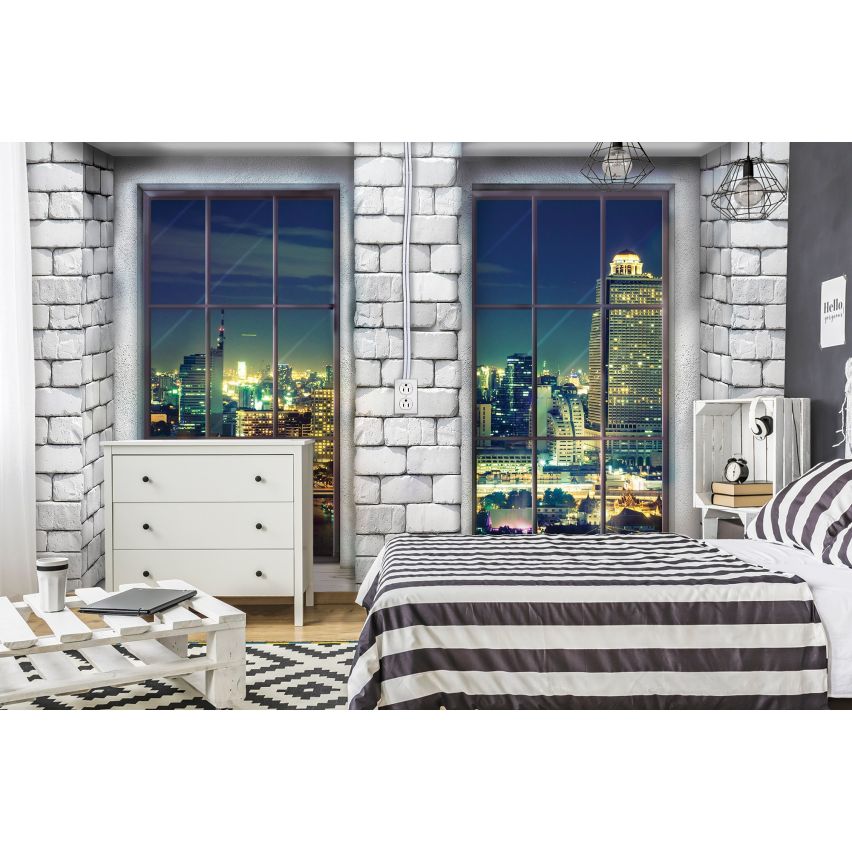 Photo Wall Mural-3D WHITE BRICKS TERRACE CITY-(C12983)-NON WOVEN-Wallpaper-Abstract XXL