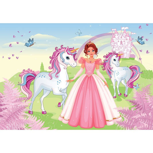 Fototapete EINHORN-(C13240) - Vliestapete-Unicorn Pferd Kind Kids Farben XXL