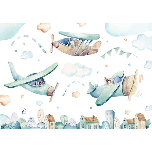 Fototapete-VLIES-ZEICHNUNG FLUGZEUG-(C13676)-Tapete-Nach-Mass-Junge Wand Kinder-Spielzimmer XXL (Copy)