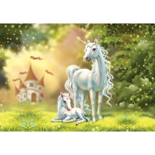 Fototapete EINHORN-(C13862) - Vliestapete-Unicorn Pferd Kind Kids Farben XXL