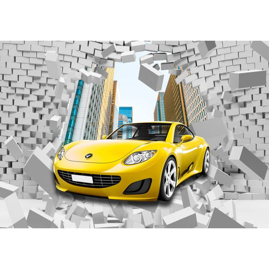 Fototapete-VLIES-GELB SPORT WAGEN-(C14436)-Tapete-Nach-Mass-Auto Wand Kinder-Spielzimmer XXL