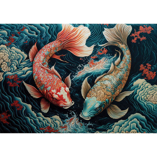 Fototapete-VLIES-KOI FISCHE-(C14673)-Tapete-Nach-Mass-Tier Unterwasser Japan Wand Zimmer XXL