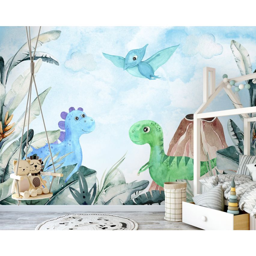 Fototapete-VLIES-DINOSAURIER-(C14678)-Tapete-Nach-Mass-Tier Freunde Kinder-Spielzimmer XXL