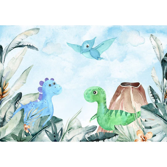 Fototapete-VLIES-DINOSAURIER-(C14678)-Tapete-Nach-Mass-Tier Freunde Kinder-Spielzimmer XXL