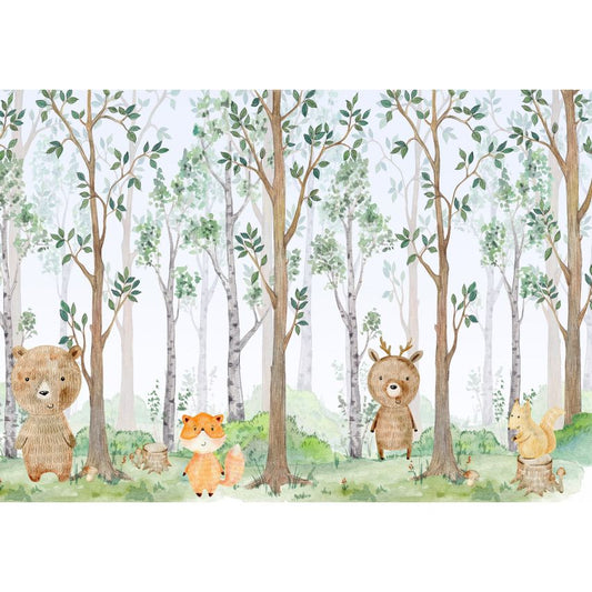 Fototapete-VLIES-TIERE AUS DEM WALD-(C14681)-Tapete-Nach-Mass-Kinder Spielzimmer XXL