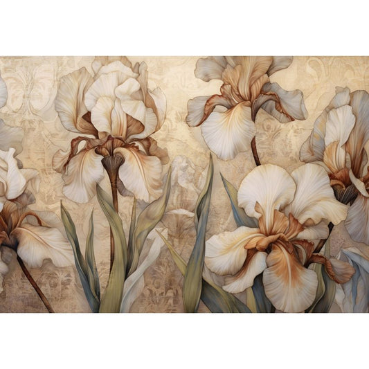 Fototapete BLUMEN-(C14727) - Vliestapete-Beige Weiß Blume Blätter XXL