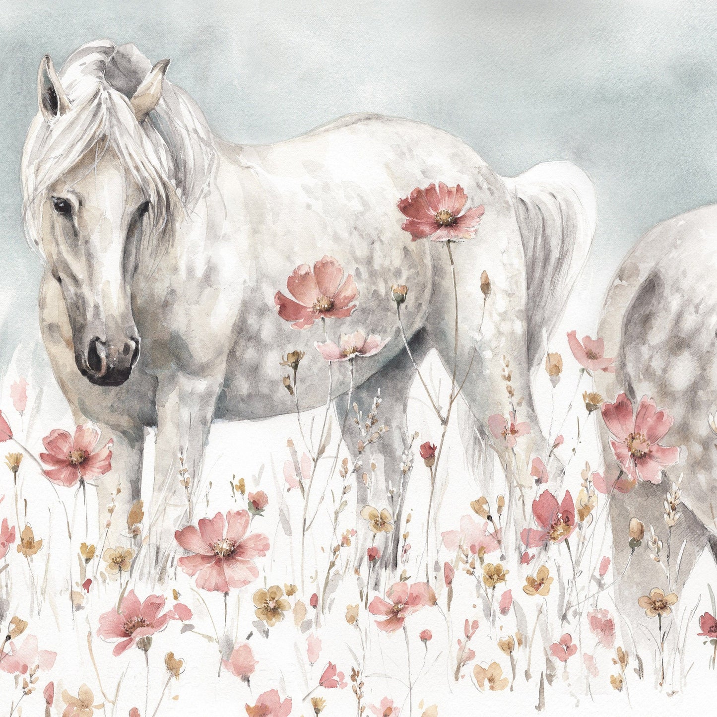 Fototapete-VLIES-PFERDE-(C14918)-Tapete-Nach-Maß-Wald Tier Pony Kind Spielzimmer XXL