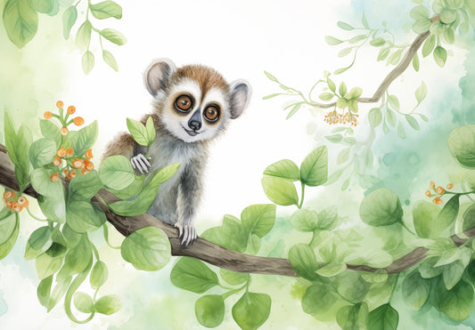 Fototapete-VLIES-LEMUR IM BAUM-(C15014)-Tapete-Nach-Maß-Tier Kind Spielzimmer XXL