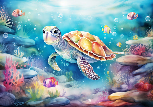Fototapete-VLIES-SCHILDKRÖTENBABY-(C15016)-Tapete-Nach-Mass-Meeresleben Kind XXL