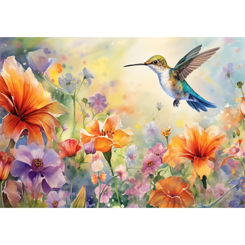 Fototapete-VLIES-COLIBRI-BLUMEN-(C15017)-Tapete-Nach-Mass-Kinder Spielzimmer XXL
