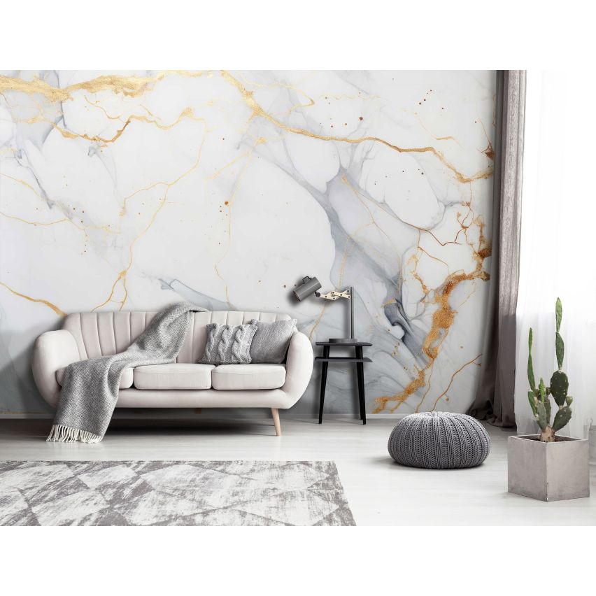 Photo Wall Mural-3D MARBULE WITH GOLD-(C15334)-NON WOVEN-Wallpaper-Abstract XXL